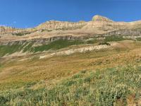 View of Timpanogos Basin, looking south with view of the "glacier" (far left) and Mount Timpanogos (left)