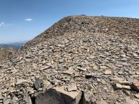 Loose talus gets smaller and easier to walk on just below the South Timpanogos peak.