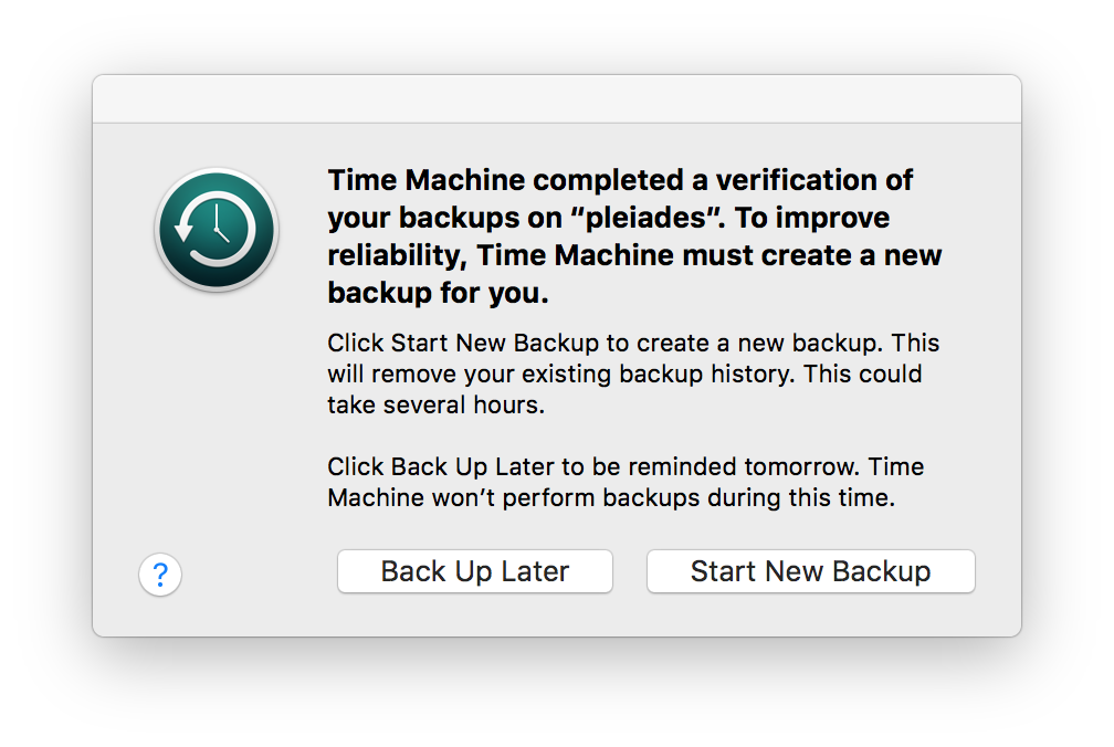 Time Machine completed a verification of your backups